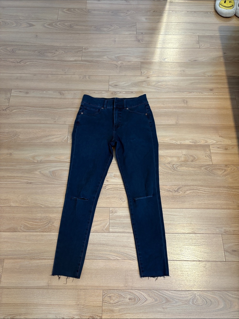 Express Women's Navy Skinny Jeans with Knee Slits